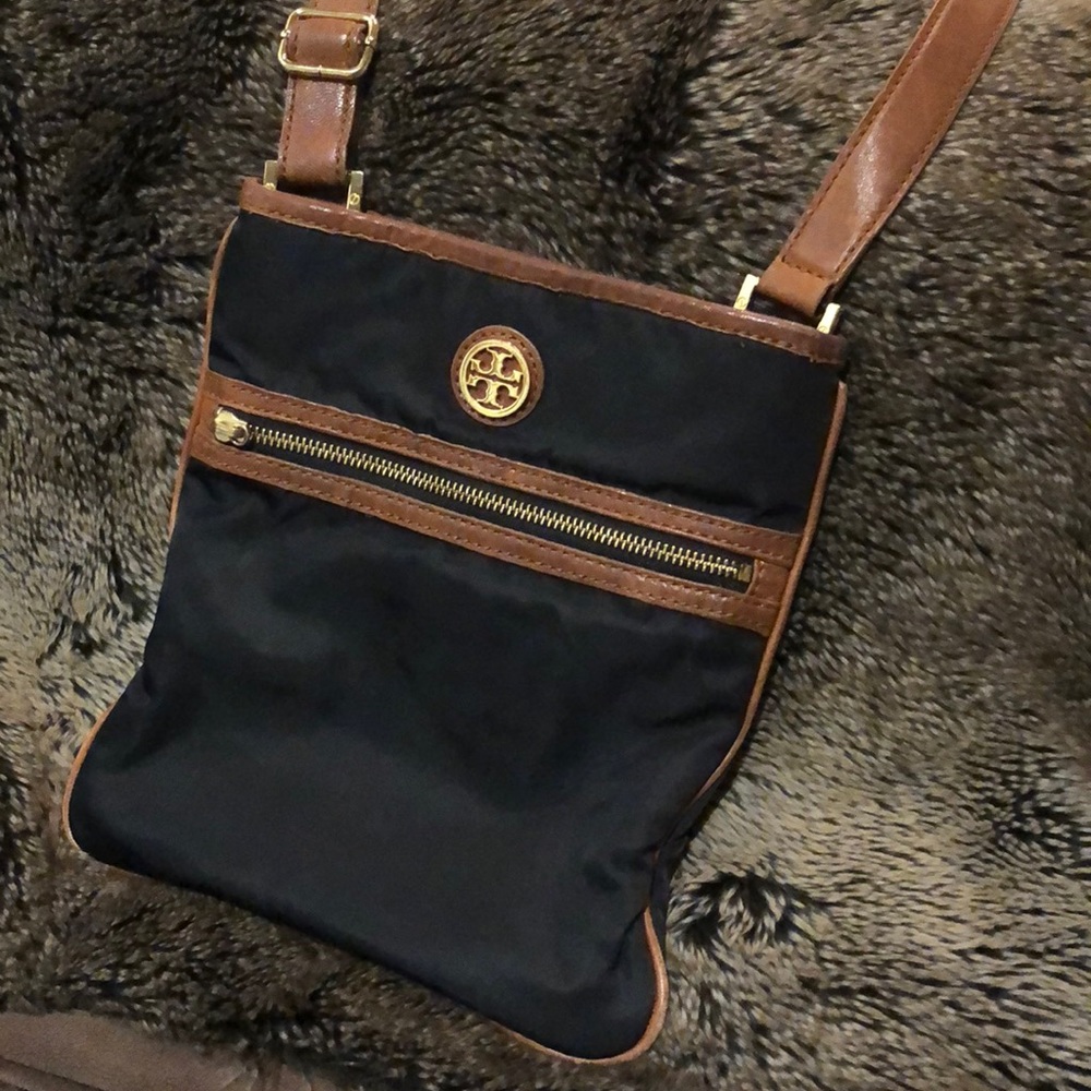 Tory Burch Black Nylon & Tan Leather Crossbody
